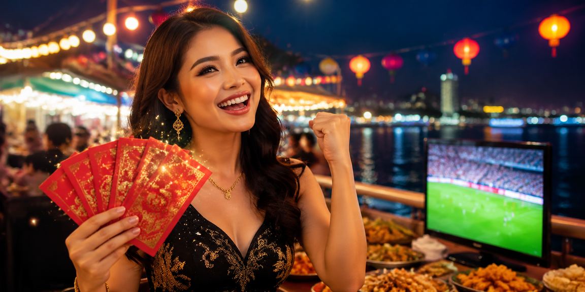 Sampul merah bonus gaya Melayu Malaysia dalam suasana perayaan kasino